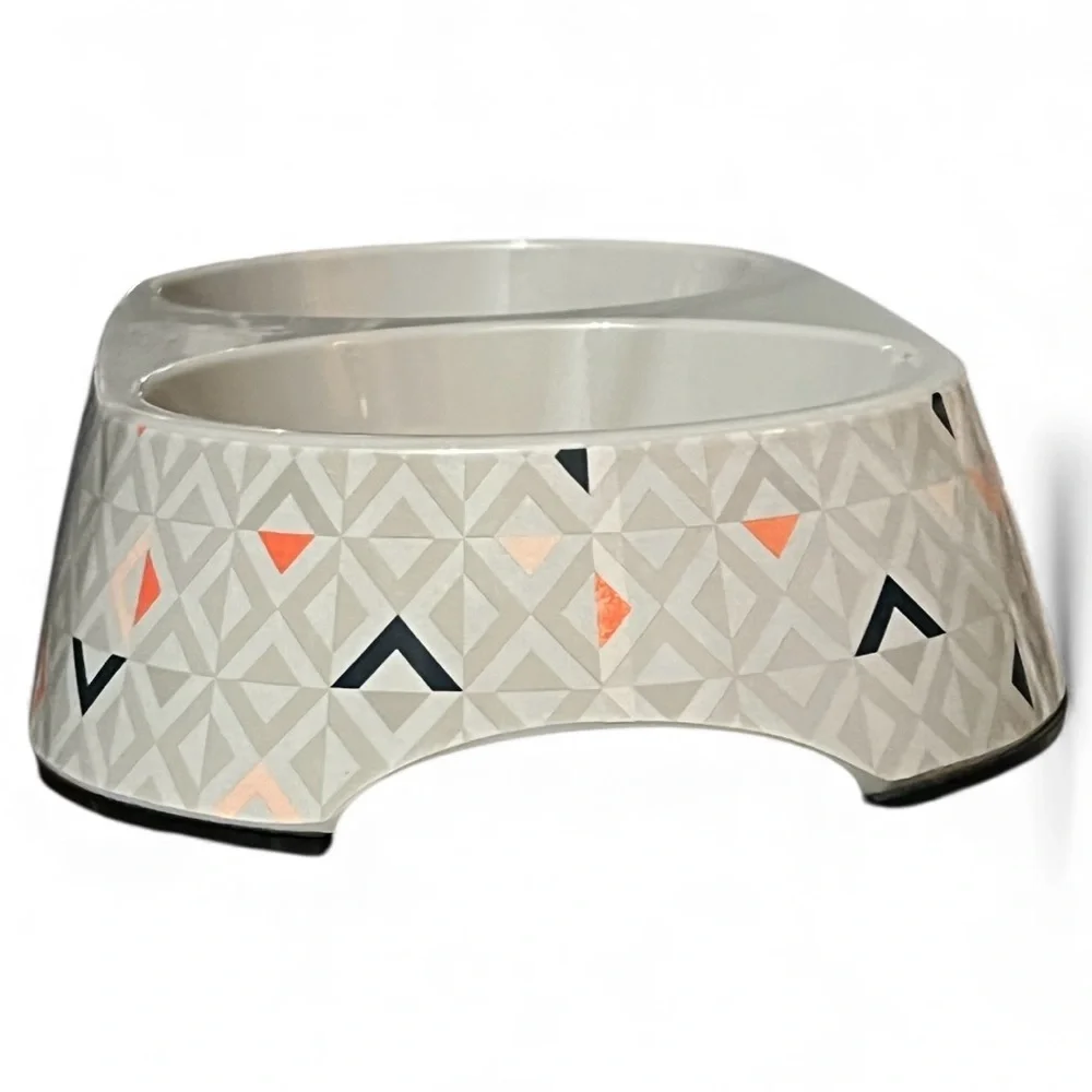 Whisker City Geometric Patterned melamine Double Pet Bowl stainless inserts